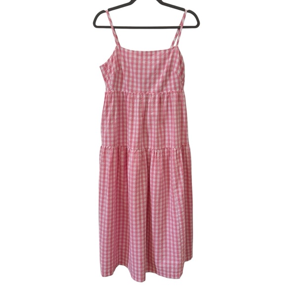 J. Crew Gingham Seersucker Tie Back Midi Dress Pink White Size 8 - Picture 3 of 13